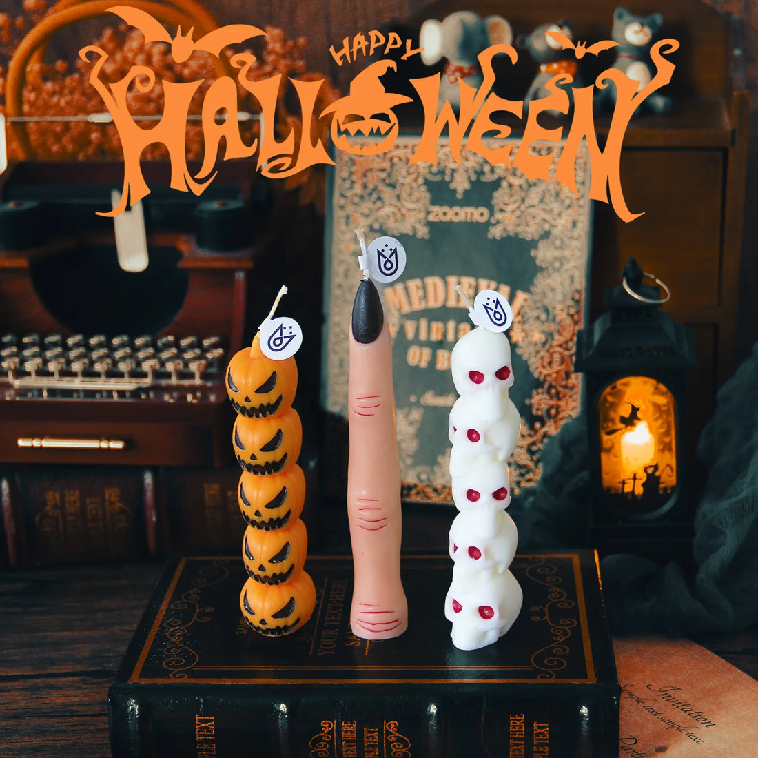 Halloween Aromatherapy Candles Spooky Skull Bone Fingers Pumpkin Candle 3D Flame Candles Festival Home Decoration Gifts