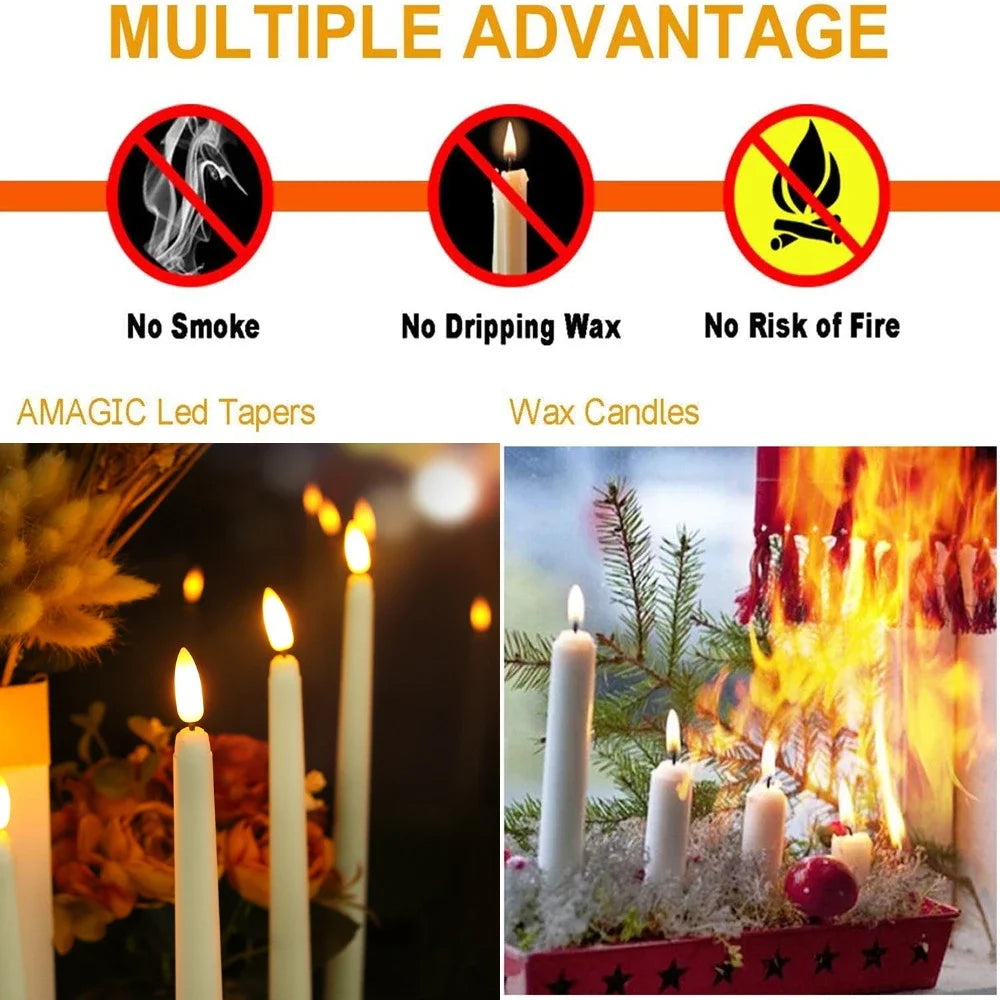 Flameless Taper Candles with Remote Control Flickering LED Candles Taper Warm White Light LED Candlesticks for Christmas Wedding
