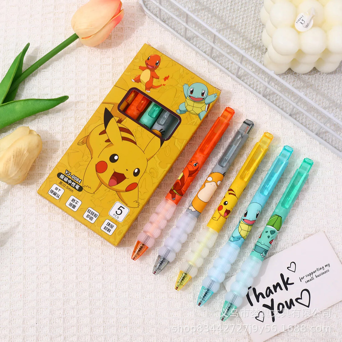 5pcs Pikachu Gel Pen Set Pokemon Ballpoint Pen Cartoon Printing Writing Pen Students Stationery Office Supplies