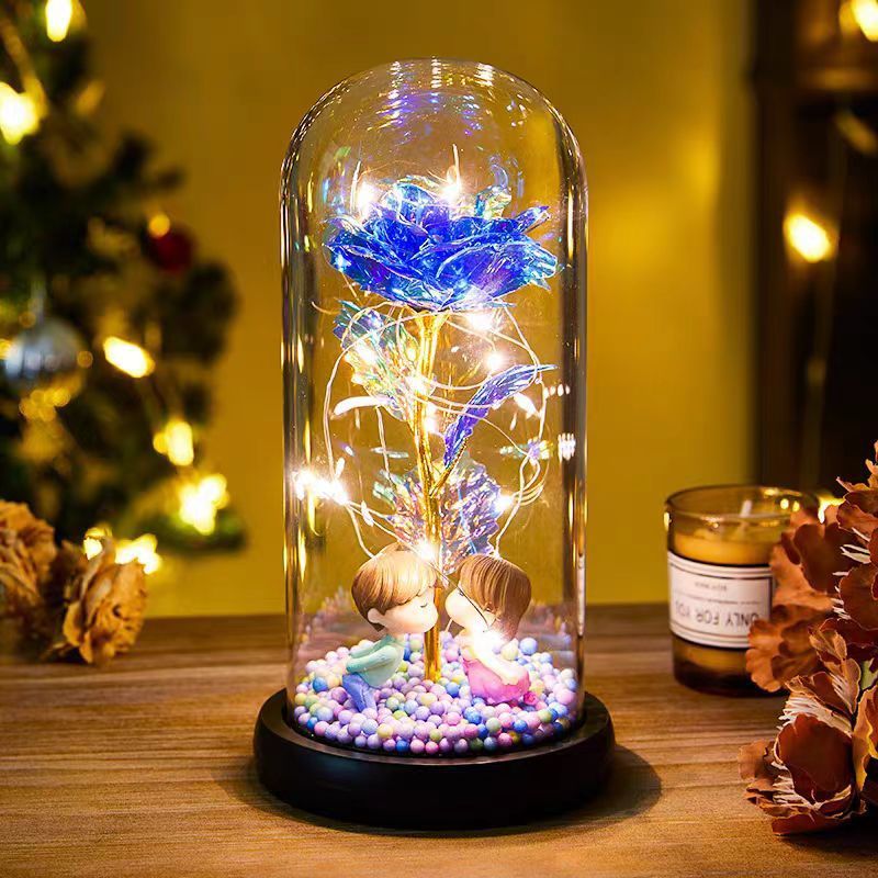 Eternal Rose LED Light Foil Flower In Glass