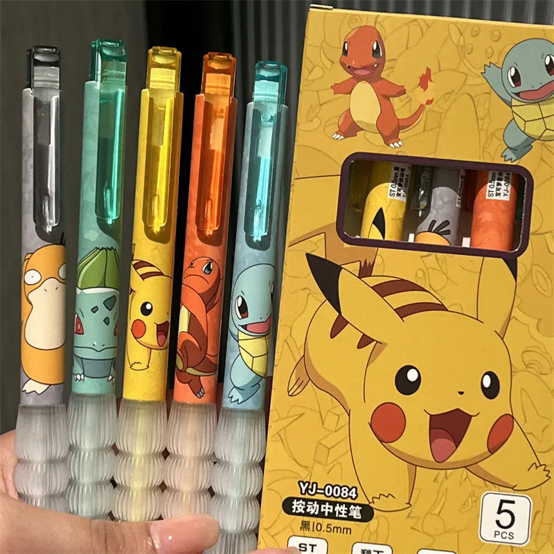 5pcs Pikachu Gel Pen Set Pokemon Ballpoint Pen Cartoon Printing Writing Pen Students Stationery Office Supplies