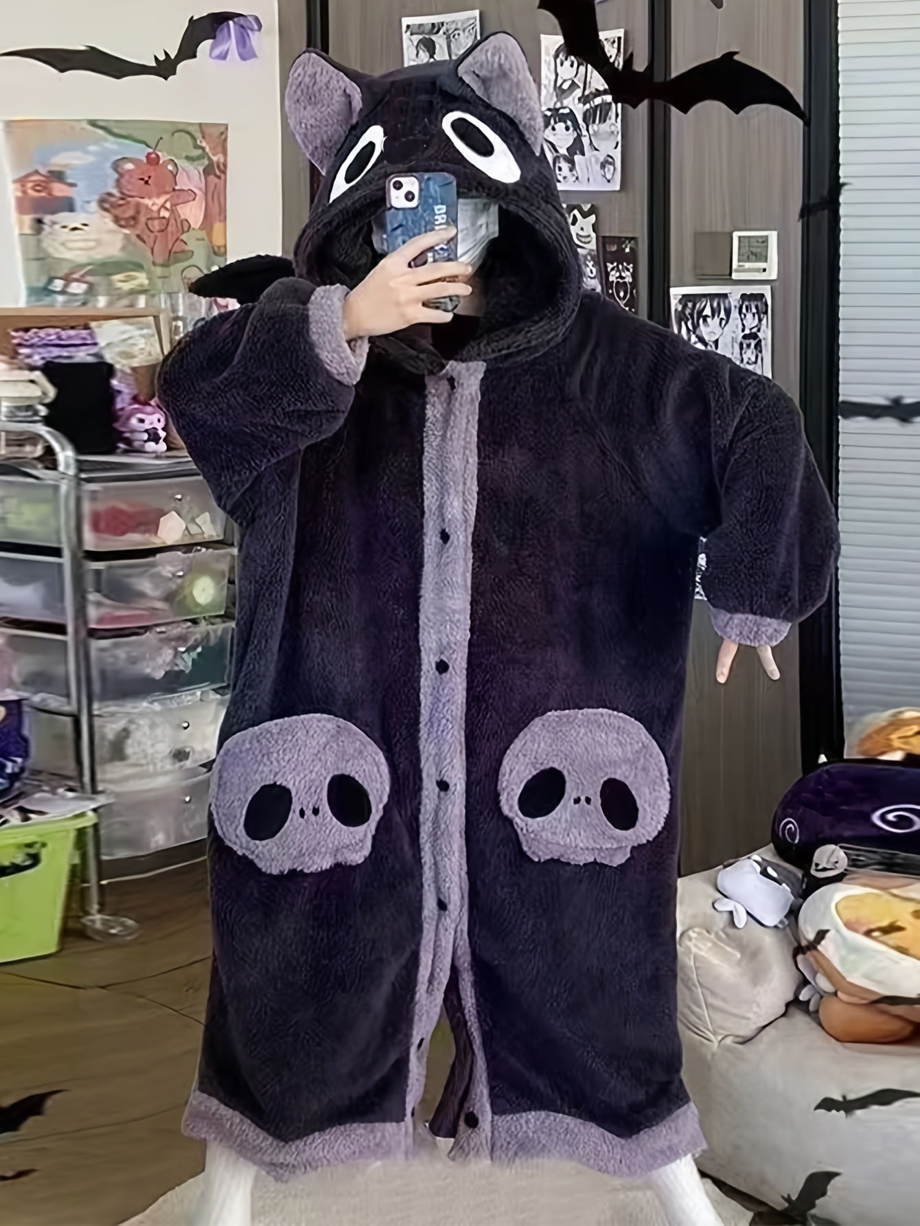 Cute Cartoon Fleece Hooded Night Robe for Women