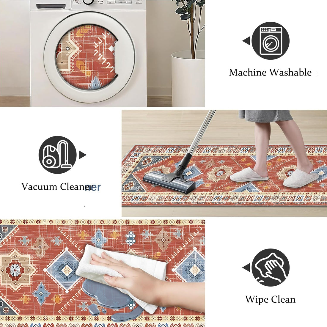 Boho Floral 4-Piece Kitchen Rug Set – Soft & Durable