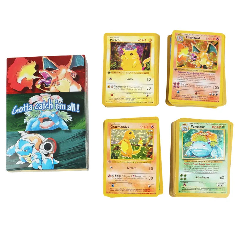 151Pcs 1996 first generation Pokémon card Charizard Pikachu Mewtwo Blastoise Collecting card toys English version French version