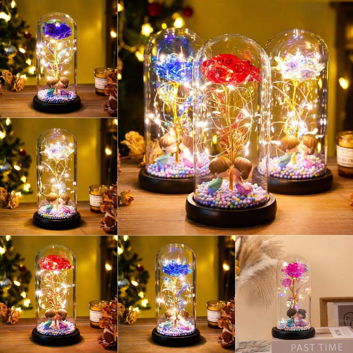 Eternal Rose LED Light Foil Flower In Glass